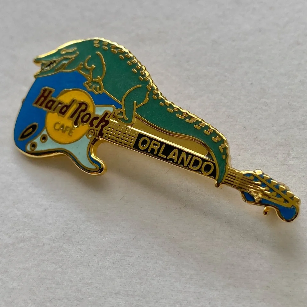 Hard Rock Cafe Orlando Collector Pin Blue Guitar With Alligator